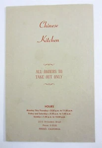 Vintage 1940's Chinese Kitchen Menu Restaurant Fresno California - Picture 1 of 3