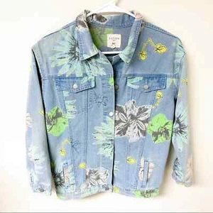 Anthropologie Hayden Boyfriend Fit Oversized Floral Print Jean Jacket Size 11/12 - Picture 1 of 5