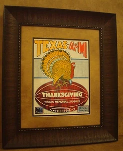 VINTAGE TEXAS LONGHORNS FOOTBALL POSTER  FRAMED "U.OF TEXAS VS A&M" NOV. 1936 - Picture 1 of 6