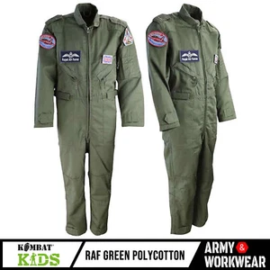 Kids Flight Suit Pilot Suit British Forces Style Badges Flying Green Top Gun - Picture 1 of 3