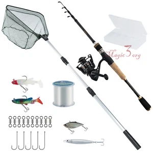 Juego completo de carrete giratorio de caña de pescar con ganchos de señuelo de pesca accesorios completos - Imagen 1 de 7