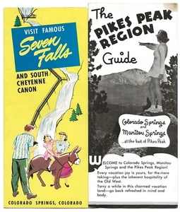 2 Brochure da viaggio vintage anni '50 SETTE CASCATE, PIKES PEAK, COLORADO SPRINGS, CO - Foto 1 di 5