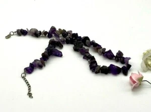 Vintage Real Genuine Stone Amethyst Basic Silver Metal Necklace 46cm long - Picture 1 of 8