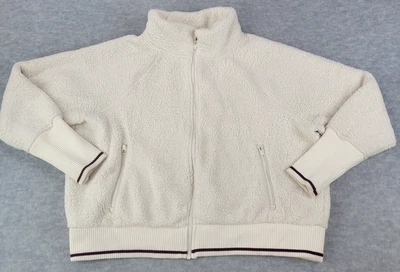 Athleta Jacket Full Zip Sherpa Fleece Side Pockets Ivory Warm Womens 1X - Image 1 of 4