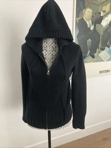 Rubbish Hooded Zip Up Heavy Knit Dark Navy Cardigan Sweater 100% Cotton Sz Med - Picture 1 of 6