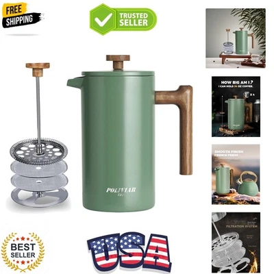 34 oz POLIVIAR French Press - Elegante cafeteira isolada para casa e viagem - Imagem 1 de 4
