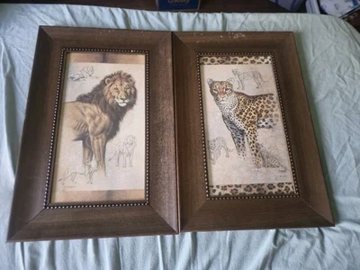 Home Interior J Gibson Lion & Leopard Framed Wall Art Animal Print Border Safari - Image 1 of 4