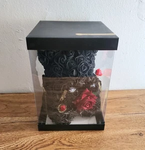 Caja de regalo de flores de espuma de oso negro de peluche rosa con 2 cuñas 1 anillo nueva - Imagen 1 de 16