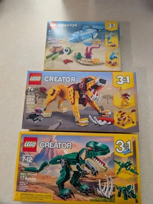 3 LEGO 3 In 1 Sets- 31058, 31112, 31128 Dinosaur, Dolphin Turtle Lion New - Image 1 of 2