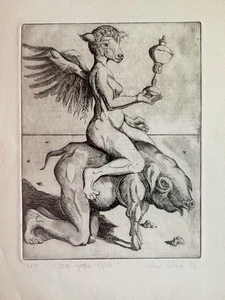 Signierte Radierung Michael Scharf Platte 22,5x18cm Das große Glück Limitiert - Bild 1 von 5