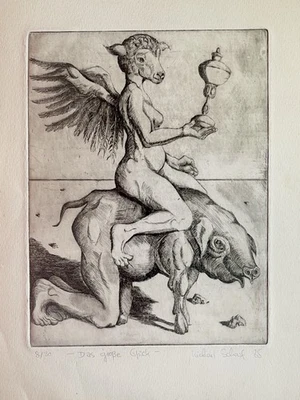 Signierte Radierung Michael Scharf Platte 22,5x18cm Das große Glück Limitiert - Bild 1 von 4