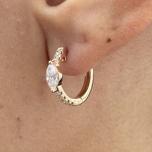 Diamond Hoop Earrings Marquise & Round 0.73 Ct E-F VS1 Lab Created 14k Rose Gold - Picture 1 of 6