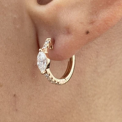 Diamond Hoop Earrings Marquise & Round 0.73 Ct E-F VS1 Lab Created 14k Rose Gold - Image 1 of 4