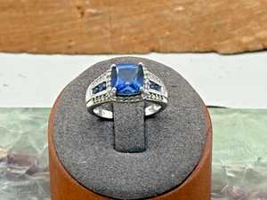 VIntage 10K Solid White Gold 2.4 Ct. Sapphire & Diamond Cocktail sz 7--B129..25 - Picture 1 of 8