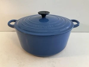 Vintage Le Creuset #26 5.5qt Quart Blue Dutch Oven With Lid Pre Owned - Picture 1 of 4