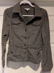 Ann Taylor Loft Women's Greenish Gray Utility Jacket Size Large 97% Cotton EUC - Picture 1 of 15