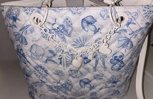 BETSEY JOHNSON Blue Skulls Flowers Crossbody Bag Satchel Charms XOAUBREE - Picture 1 of 19