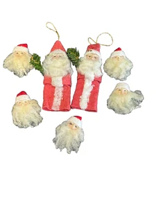 5 Vintage Spun Cotton Molded Face Santa Claus Ornaments - Picture 1 of 9