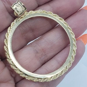 solid 14k yellow gold 50 pesos centenario Coin Bezel Frame pendant Rope Design - Picture 1 of 10
