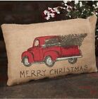 MERRY CHRISTMAS Red Pickup Truck Burlap Pillow, 12" x 8", Country House
