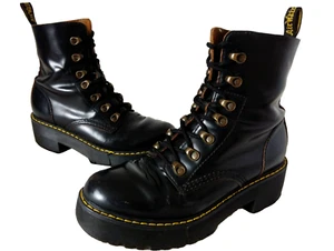 Dr. Martens Leona Plateau Stiefel UK 7 schwarz Lederabsatz DMs Docs *geteilte Sohlen* - Bild 1 von 12