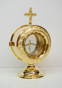 GOLD PLATED CHAPEL / CHURCH MONSTRANCE WITH GLASS ENCLOSED LUNA (#415G) - Picture 1 of 11