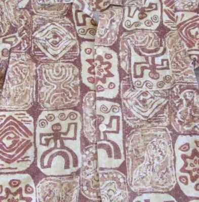 Vtg Mens Brown Tiki Floral Barkcloth Hawaiian Shirt Sea Island Swimwear Med - Image 1 of 4