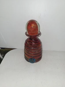 Mdina Bottle With Stopper Red With Blue Trails O15 - Picture 1 of 6