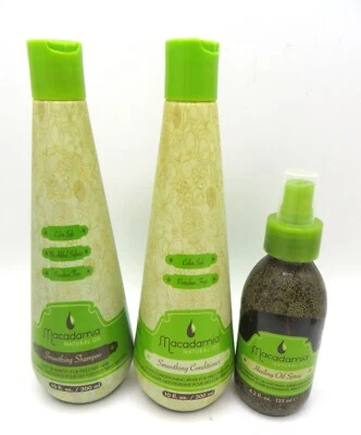 CHAMPÚ Y ACONDICIONADOR SUAVIZANTE MACADAMIA 10 OZ y ACEITE CURATIVO SPRAY 4,2 OZ Foto 1 de 2