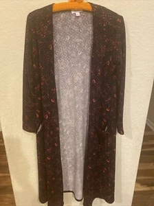 LuLaRoe SARAH BLACK FLORAL PINK RED BLUE SWEATER DUSTER Small LONG UNICORN COAT - Picture 1 of 6