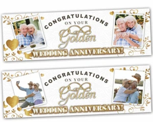 2 Personalised gold wedding anniversary banner photo party decoration ceremony - Picture 1 of 2