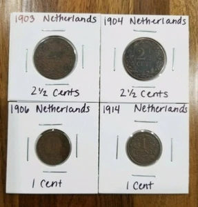 1903-1914 Netherlands Coins- 1903/1904 2 1/2 Cents & 1906/1914 1 Cent (Bronze) - Picture 1 of 9