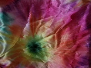 COLORFUL RAINBOW TIE DYE BURST SATIN SATEEN FABRIC 1 YARD 36" X 46" - Picture 1 of 7