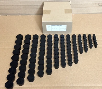 Cole Parmer Black Rubber Stoppers, Assorted Sizes 00-8, 107 Pack New - Image 1 of 4