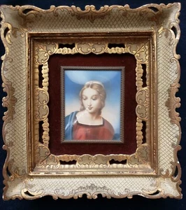 Bellissima antica targa Madonna in miniatura con cornice in porcellana dipinta a mano! - Foto 1 di 12