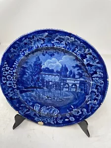 Moulin Sur La Marne A Charenton French Dark Blue 9" Plate Enoch Wood ~1830 UK - Picture 1 of 7