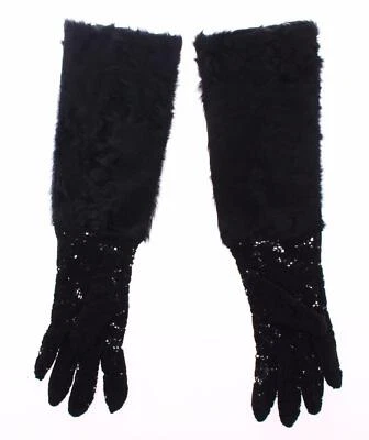 Dolce & Gabbana Black Lace Wool Lambskin Fur Elbow Gloves - Image 1 of 4