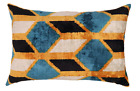 Handmade Multicolor Feather Insert Velvet Throw Pillow 16 x 24 in (40 x 60 cm)