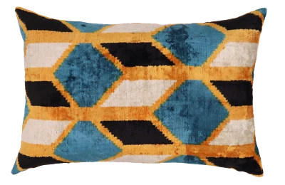 Handmade Multicolor Feather Insert Velvet Throw Pillow 16 x 24 in (40 x 60 cm) - Image 1 of 4