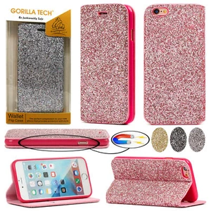 NEW GLITTER PARTY FLIP WALLET STAND CASE COVER + CARD SLOT FOR SAMSUNG & APPLE - Picture 1 of 16