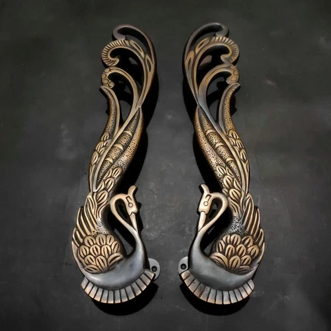 Antique Brass Peacock Animal Entry Door Pull Pair Handles Gateway Decor Black Cover