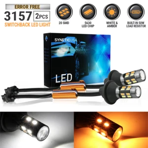 Canbus 3157 Switchback LED Turn Signal Parking DRL Light Bulbs Kit White/Amber - Picture 1 of 7
