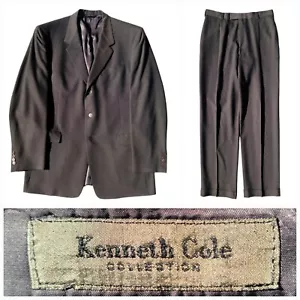 Kenneth Cole 2 Piece Suit Men 43L Dark Green Black 3 Button Jacket Blazer 34X33 - Picture 1 of 14