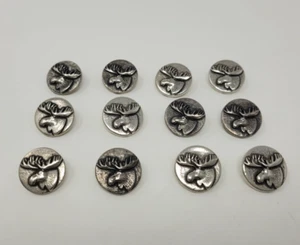 12 pcs Moose Head Antique Silver Molded Plastic Craft Sewing Buttons Round VTG - Picture 1 of 2