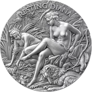 Moneda de plata en alto relieve Camerún Belleza Celestial Diana 2025 2 oz - Imagen 1 de 9