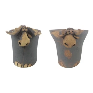 Tazas de cerámica de estudio Ugly Face Moose 1982 firmadas (juego de 2) - Imagen 1 de 15