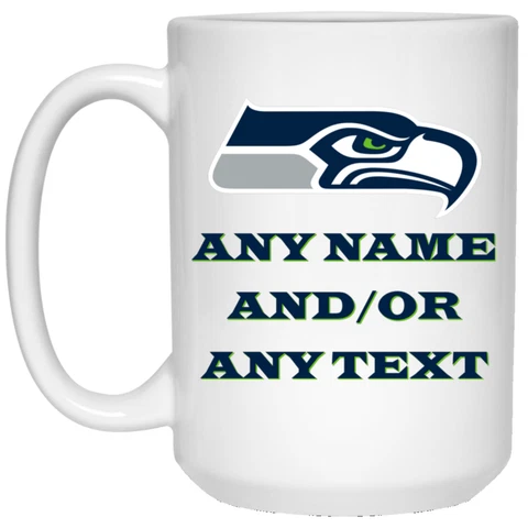 Custom Personalized Seattle Seahawks White 15 oz Ceramic Coffee Mug Cup Cover