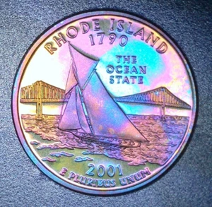 2001 S RAINBOW TONED Proof Quarter (Rhode Island) WOW! - Picture 1 of 2