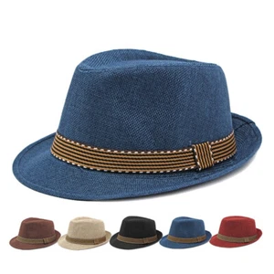 Classic Fedora Hat for Men Women Panama Trilby Hat Short Brim Summer Sun Hat - Foto 1 di 17