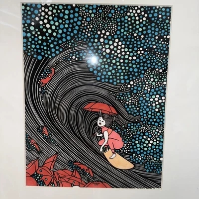 Kris Goto " Umbrellas" Surf Print , Hawaii 11 X 14 Matted Only - image 1 of 4